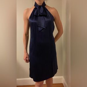 Silky purple Loft dress. Size 6. Worn once. Bow in front. 3 button closure back.